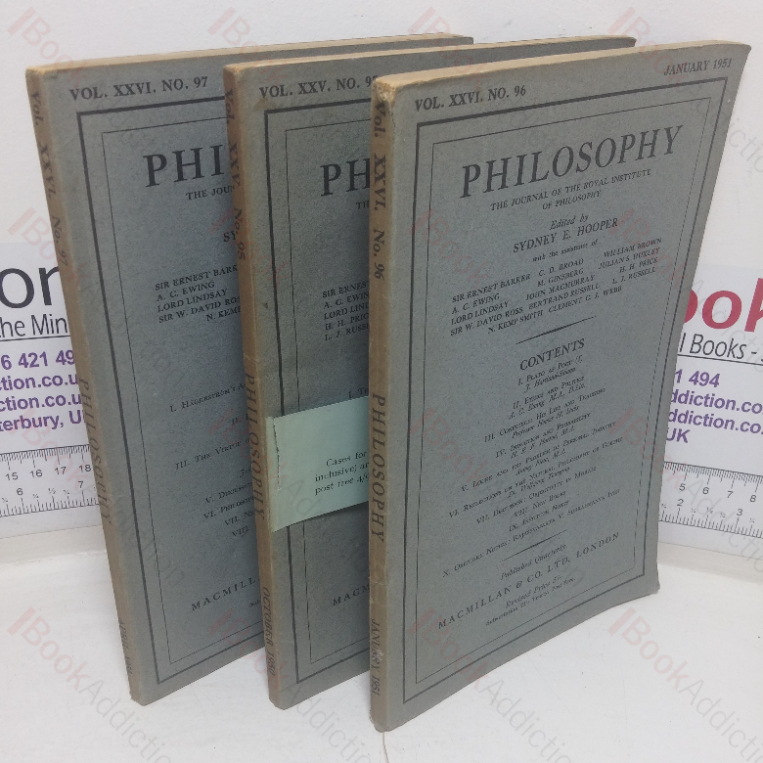 Philosophy (Journal of the Royal Institute of Philosophy), Vol XXV, No. 95 to Volume XXVI. No. 97, October 1950 to April 1951 (Three issues)